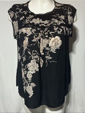 Daniel Rainn Black Floral Crochet Cap-Sleeve Women's Top Sz XL